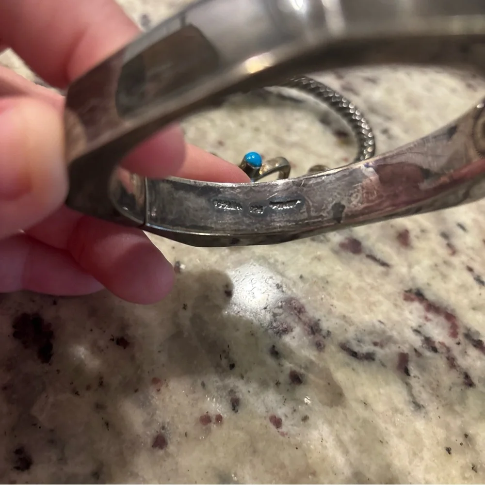 925 Sterling Silver Bracelet turquoise scrap bangle - Picture 3 of 8